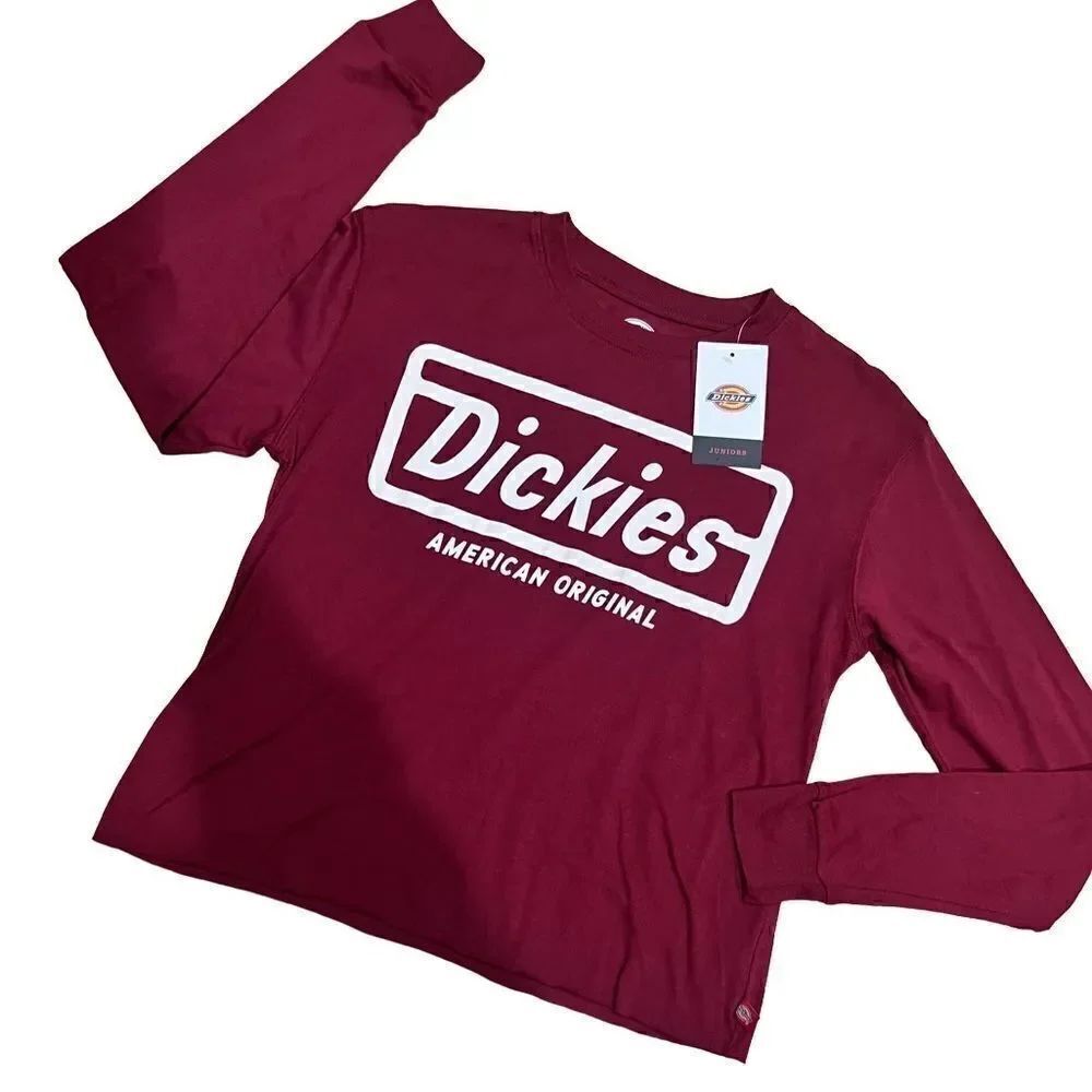 Dickies long sleeve cropped tee shirt, red, size small